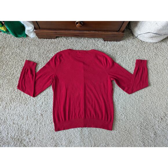 Talbots Crew Neck Cardigan Womens L Red-Burgundy Pima Cotton Mature Corporate - Picture 3 of 7